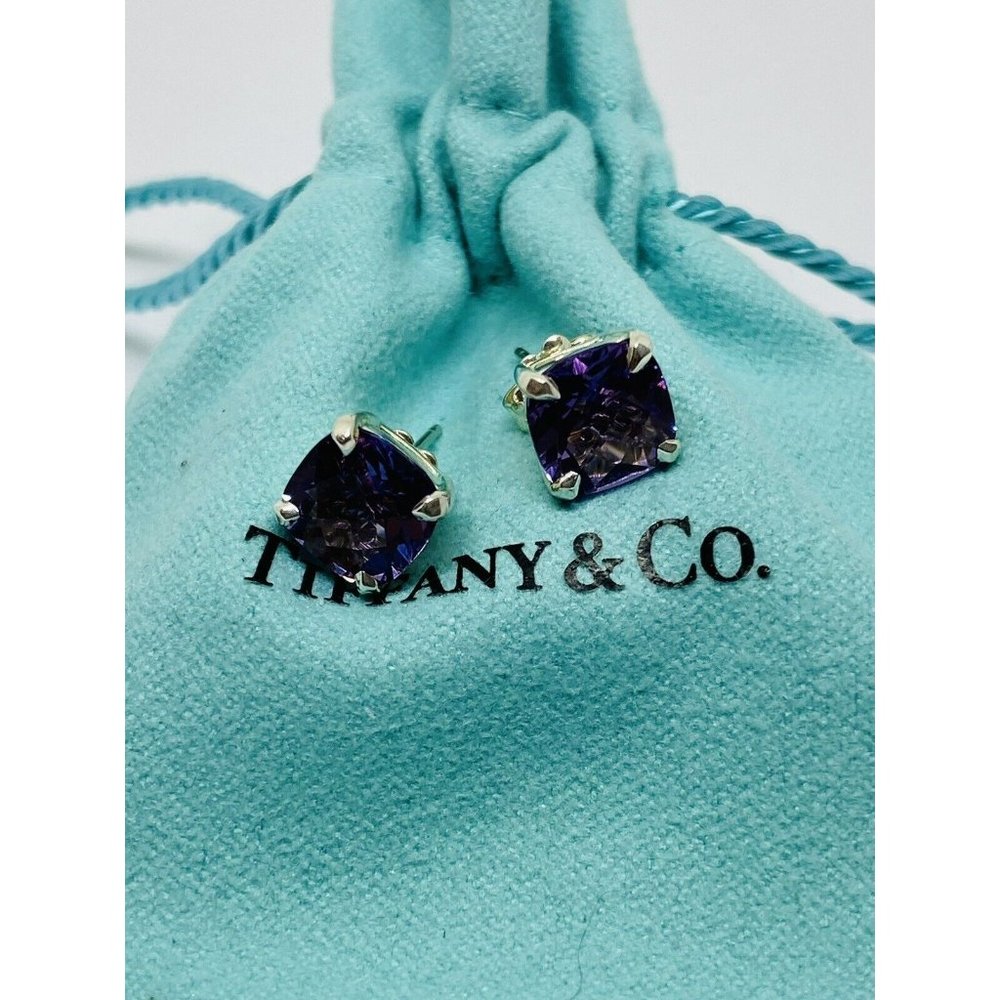 Tiffany & Co. Sparklers Cushion Shape Amethyst Sterling Silver Stud Earrings